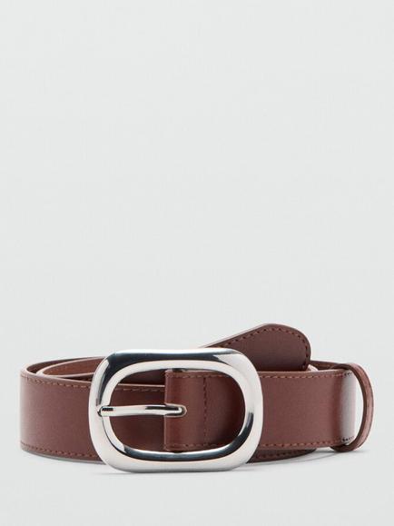 Mango Sculpted Oval Buckle Waist Belt, Brown