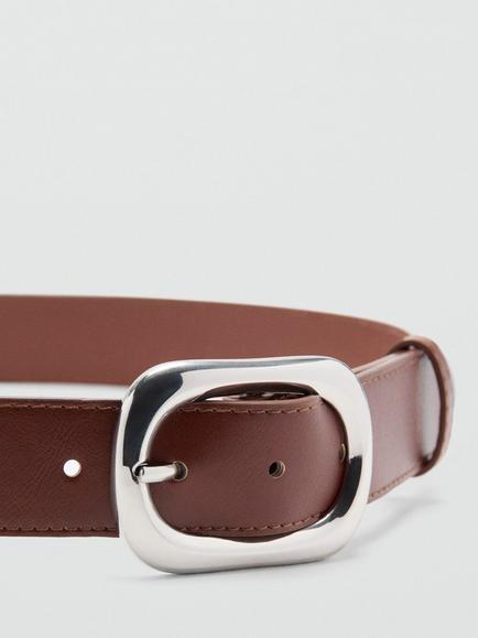 Mango Sculpted Oval Buckle Waist Belt - view 2, Brown