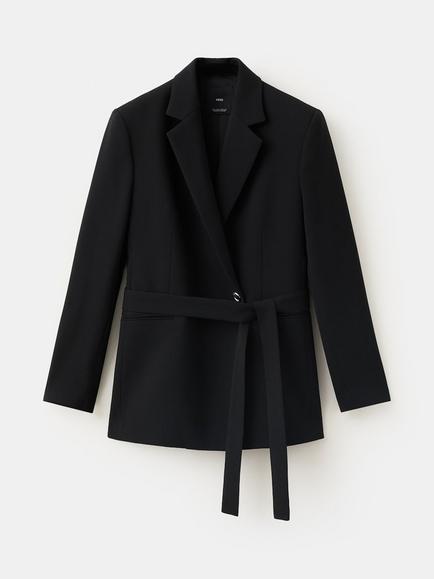 Mango Belted Longline Blazer, Black, Black