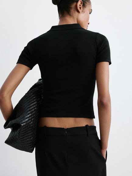 Mango Collared Button Front Short Sleeve Cardigan, Black - view 2, Black