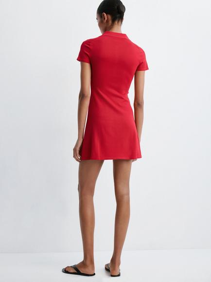 Mango Button-Front Polo Knit Mini Dress, Red - view 2, Red