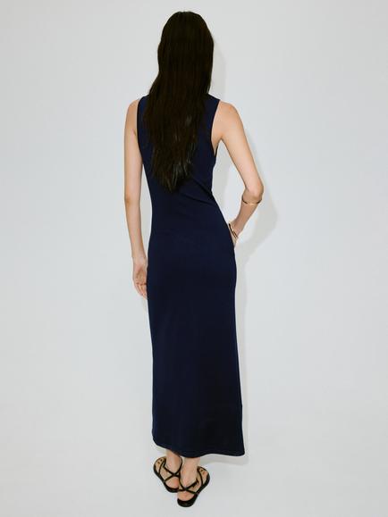 Mango Sleeveless Draped Tie Detail Midi Dress, Navy - view 2, Navy