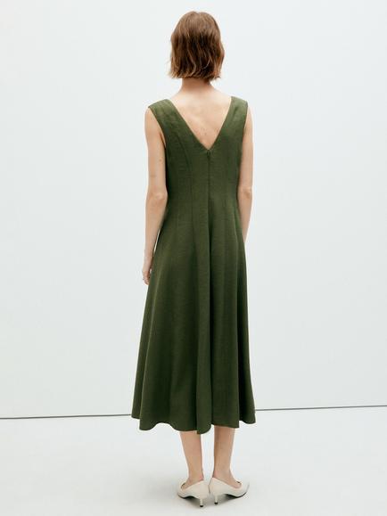 Mango Sleeveless V-Neck Midi Dress, Khaki - view 2, Khaki