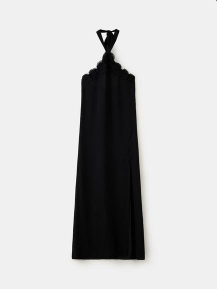Mango Lind Rose Embellished Halterneck Maxi Dress, Black, Black