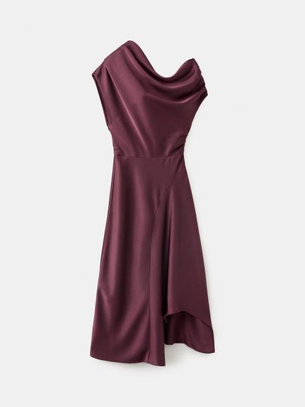 Mango Mery Asymmetric Neck Draped Midi Dress, Wine, Wine