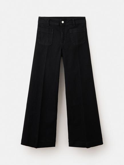 Mango High Waisted Wide Leg Jeans, Black Denim, Black Denim