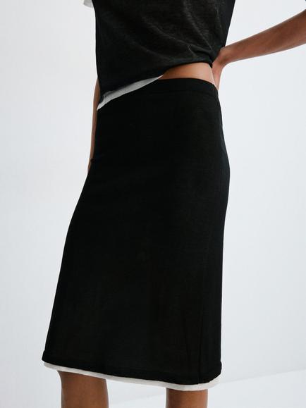 Mango Mid Rise Knee Length Skirt, Black, Black