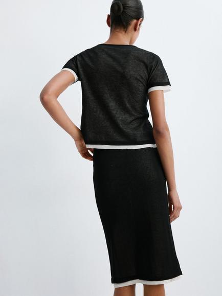 Mango Mid Rise Knee Length Skirt, Black - view 2, Black