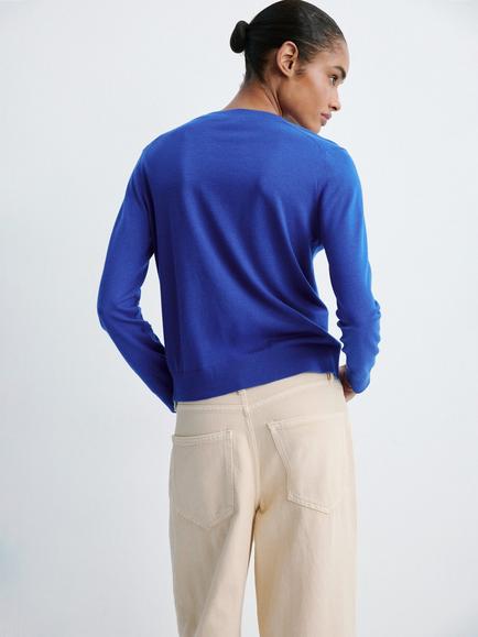 Mango Lucca Lightweight V-Neck Knit Jumper, Electric Blue - view 2, Electric Blue