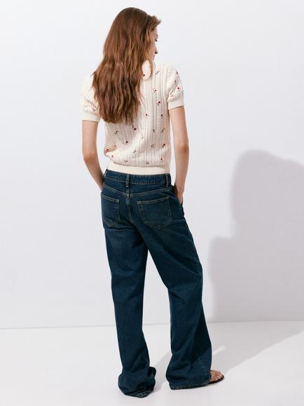 Mango Floral Fine Knit Crew Neck Jumper, Raw - view 2, Raw