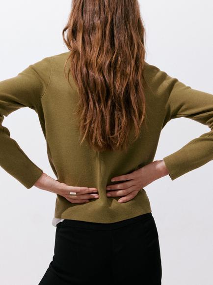 Mango Boat Neck Long Sleeve Fine Knit Jumper, Khaki - view 2, Khaki