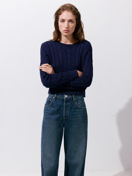 Mango Long Sleeve Crew Neck Jumper, Navy, Navy