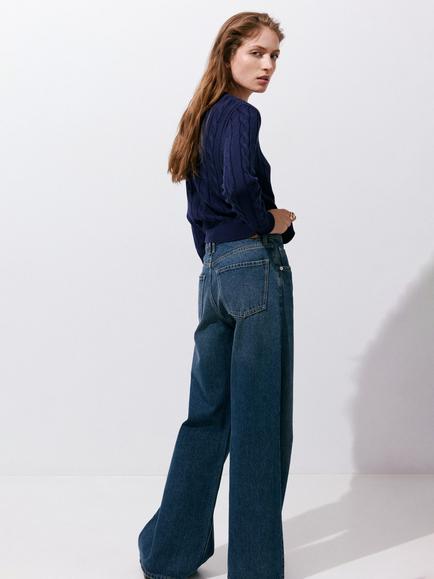 Mango Long Sleeve Crew Neck Jumper, Navy - view 2, Navy