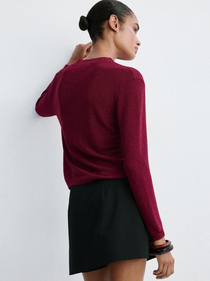 Mango Long Sleeve Crew Neck Knit Jumper, Strawberry - view 2, Strawberry