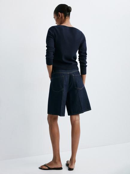 Mango Boat Neck Fine-Gauge Knit Jumper, Navy - view 2, Navy