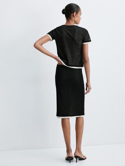 Mango Crew Neck Knit T-Shirt, Black - view 2, Black