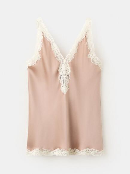 Mango Lace Trim Satin Effect Slip Camisole, Light Pink, Light Pink
