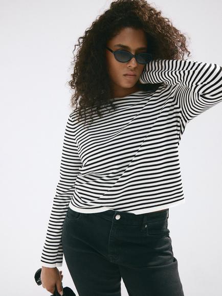 Mango Long Sleeve Crew Neck Knit Top, Raw, Raw
