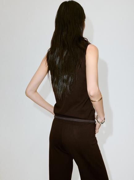 Mango Sleeveless V-Neck Knit Top, Chocolate - view 2, Chocolate