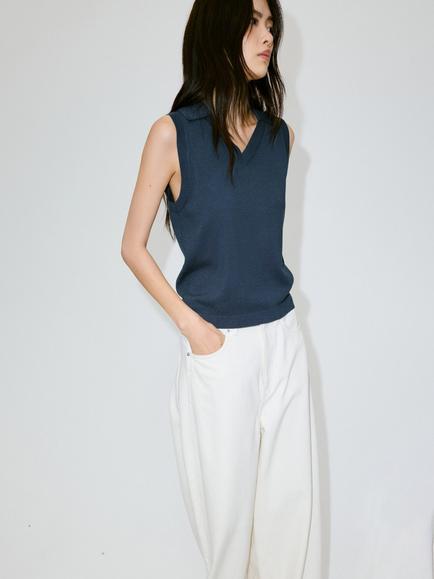 Mango V-Neck Sleeveless Knit Top, Blue, Blue