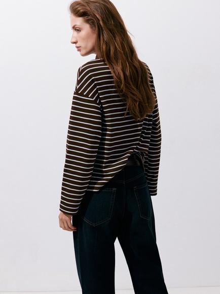 Mango Long Sleeve Knit Polo Top, Brown - view 2, Brown