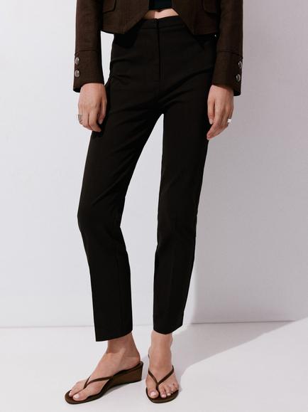 Mango Mid Rise Cropped Tailored Trousers, Chocolate, Chocolate