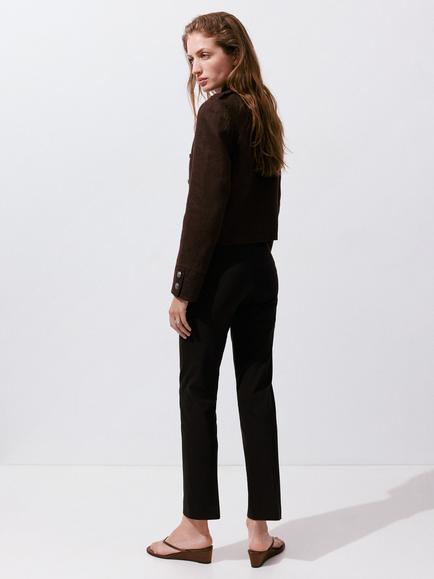 Mango Mid Rise Cropped Tailored Trousers, Chocolate - view 2, Chocolate