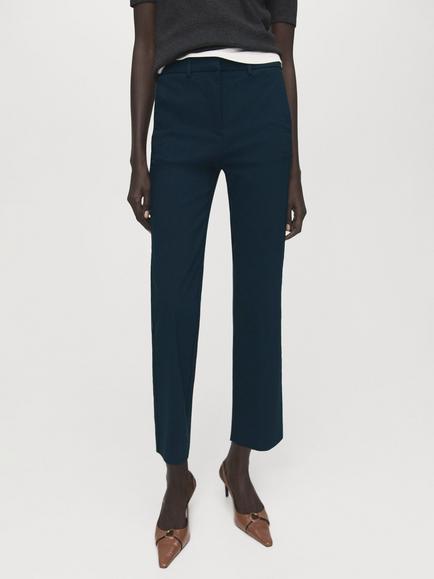 Mango Mid Rise Cropped Tailored Trousers, Navy, Navy