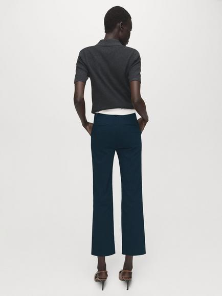 Mango Mid Rise Cropped Tailored Trousers, Navy - view 2, Navy