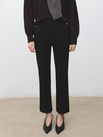 Mango Mid Rise Cropped Tailored Trousers, Black, Black