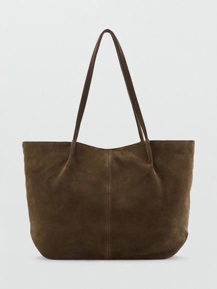 Mango Bella Suede Shoulder Shopper Tote Bag, Coffee