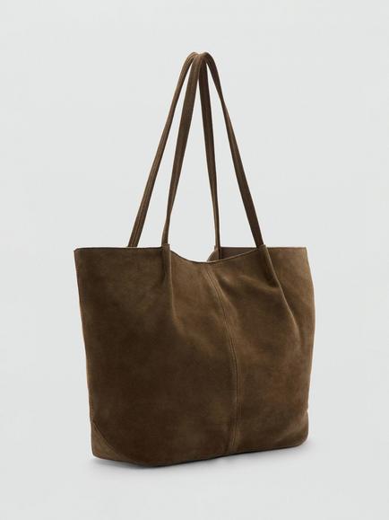 Mango Bella Suede Shoulder Shopper Tote Bag - view 2, Coffee