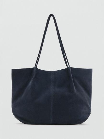 Mango Bella Suede Shoulder Shopper Tote Bag, Navy