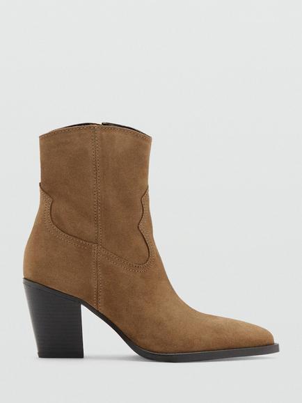 Mango Botin Isabel Suede Block Heel Chelsea Boots, Tobacco, Tobacco