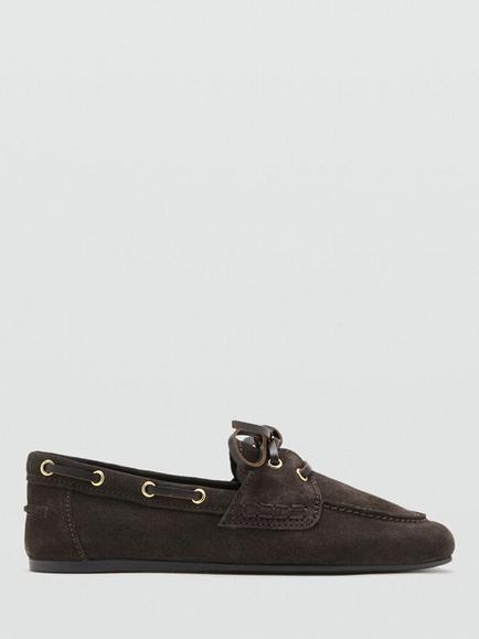 Mango Suede Handstitched Moccasin Boat Shoes, Chocolate, Chocolate