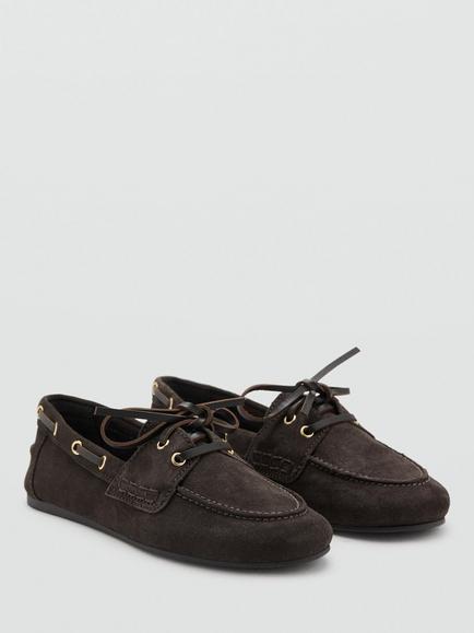 Mango Suede Handstitched Moccasin Boat Shoes, Chocolate - view 2, Chocolate