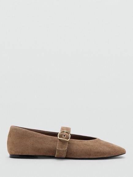 Mango Suede Mary Jane Ballerina Pumps, Sand