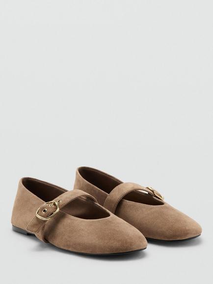 Mango Suede Mary Jane Ballerina Pumps - view 2, Sand
