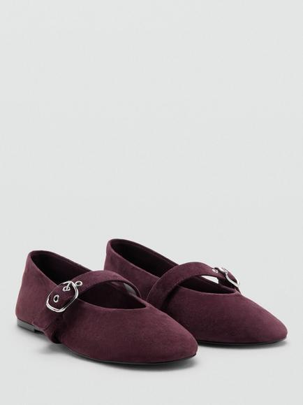 Mango Suede Mary Jane Ballerina Pumps - view 2, Bordeaux
