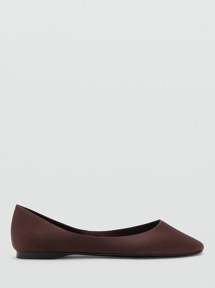 Mango Satin Ballerina Pumps, Chocolate, Chocolate