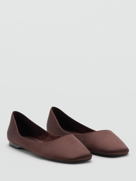 Mango Satin Ballerina Pumps, Chocolate - view 2, Chocolate