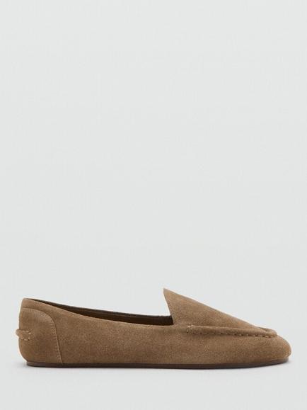 Mango Suede Handstitched Low Profile Moccasin Loafers, Sand, Sand