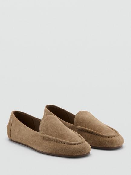 Mango Suede Handstitched Low Profile Moccasin Loafers, Sand - view 2, Sand