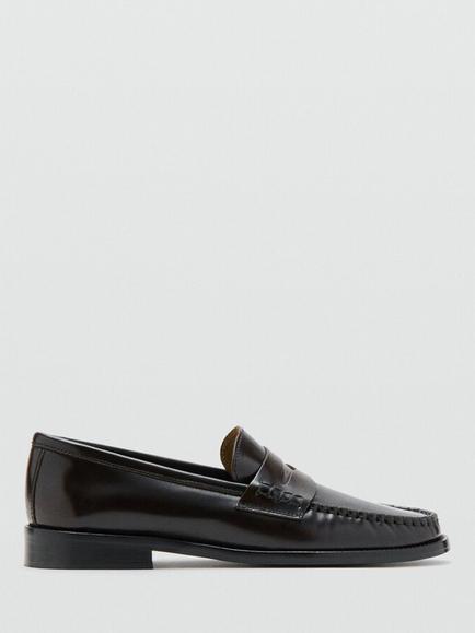 Mango Heritage Leather Penny Loafers, Chocolate