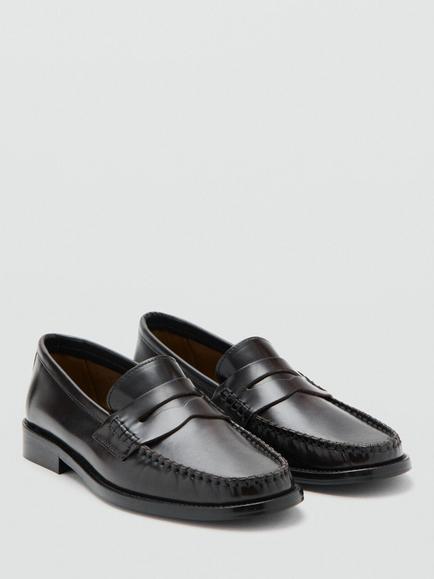 Mango Heritage Leather Penny Loafers - view 2, Chocolate