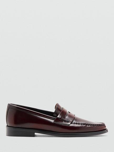 Mango Heritage Leather Penny Loafers, Bordeaux