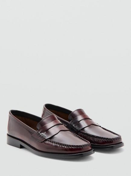 Mango Heritage Leather Penny Loafers - view 2, Bordeaux