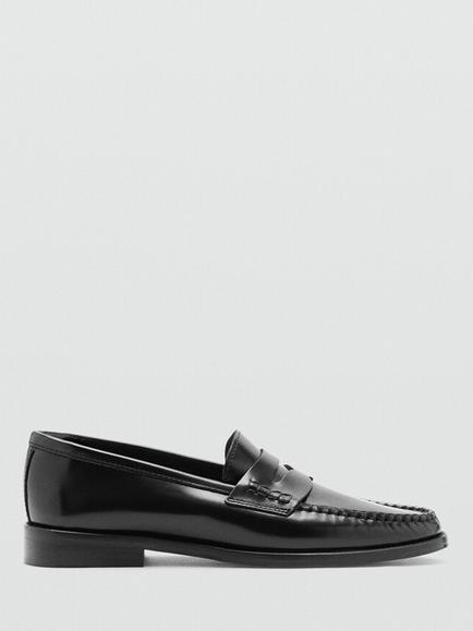 Mango Heritage Leather Penny Loafers, Black