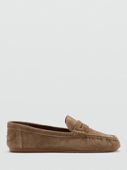 Mango Handstitched Suede Penny Loafers, Camel, Camel