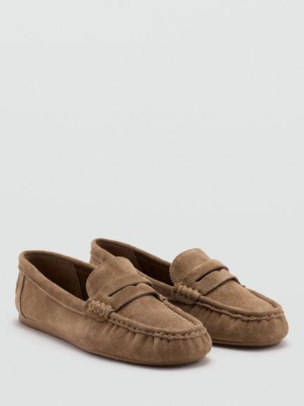 Mango Handstitched Suede Penny Loafers, Camel - view 2, Camel